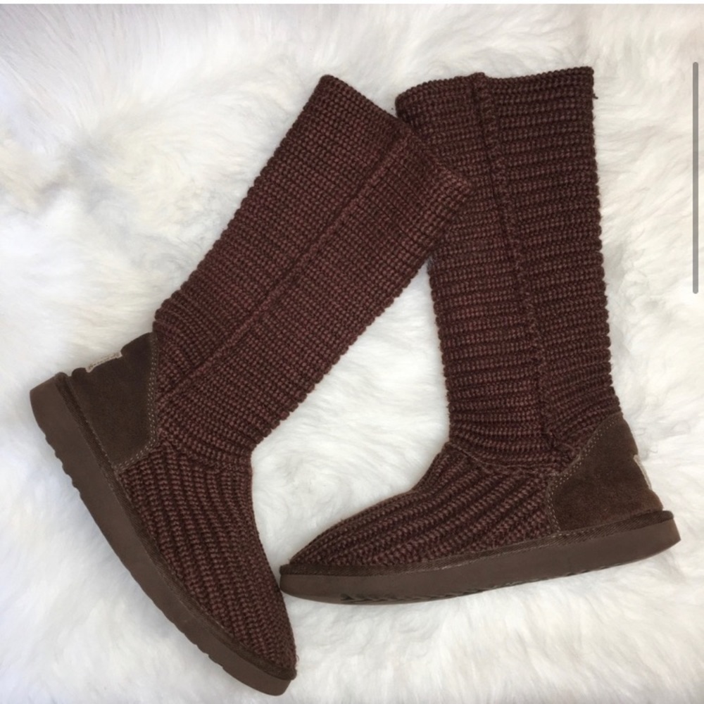 UGG Astralia classic Cardy knit Tall/Fold over Chocolate Brown Boots Sz 8 - Picture 2 of 8